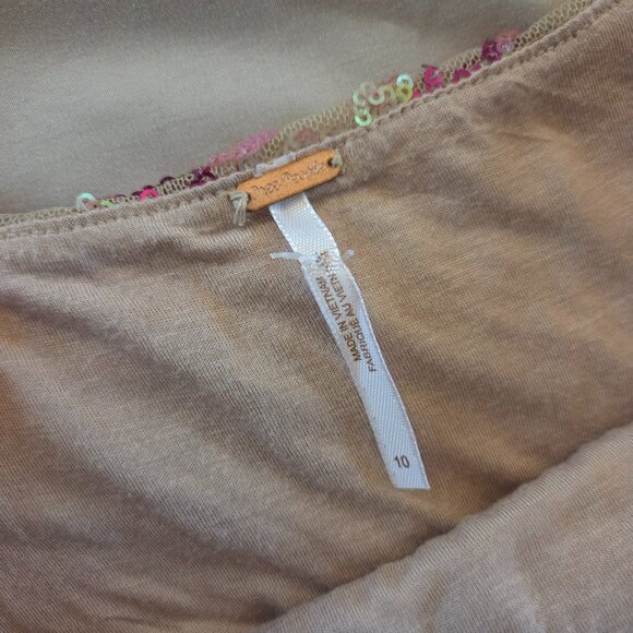 Free People show off mini sequin dress pink tan Size 10 - Picture 3 of 11